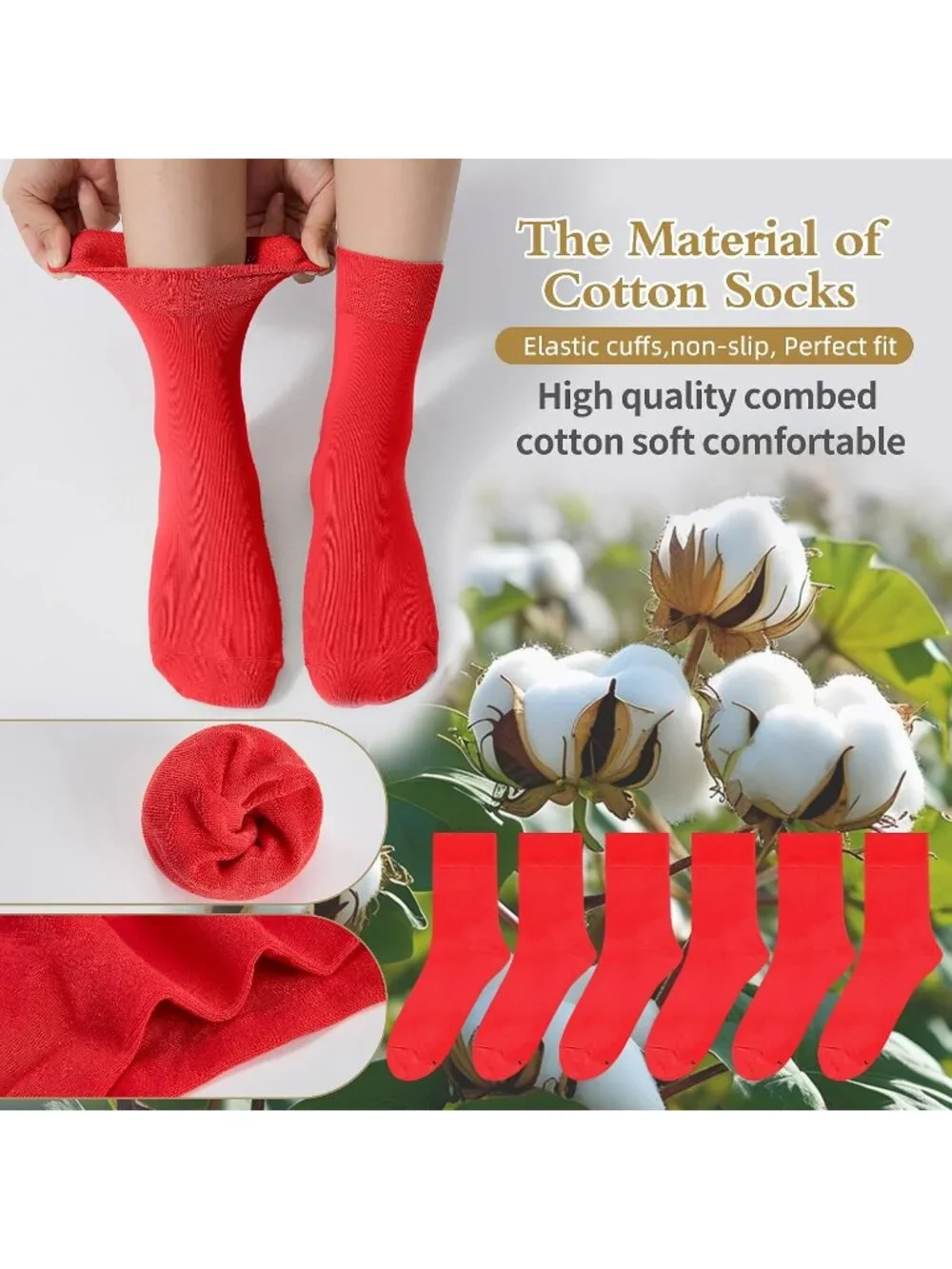 🧦Women's Dark Red 6 Pairs Thin Above Ankle Socks Cotton Crew Socks